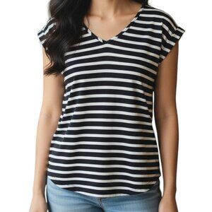 EXPRESS Women's Black and White Striped Lightweight Cap Sleeve Top - Size XS